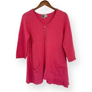 Habitat Womens Small Pink Knit Sweater Tunic Pockets Art To Wear Lagenlook Boho